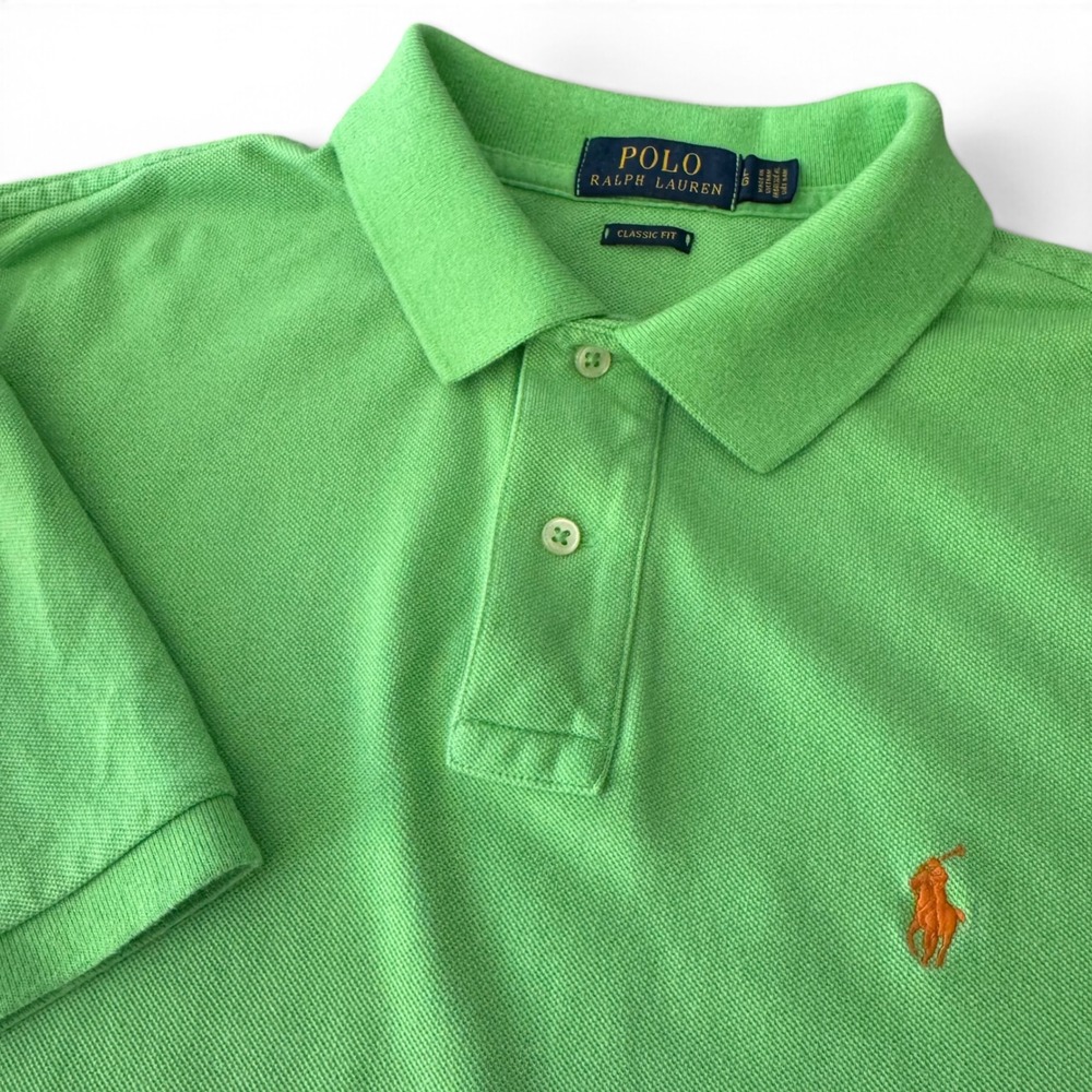 Ralph Lauren Polo Shirt Men L Like Green Classic Fit Golf Pique Cotton Pony Logo